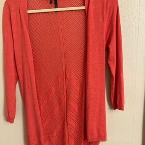 Maurices Women's Bright Coral PinkCardigan, euc, 3/4 Sleeve, Crocheted back